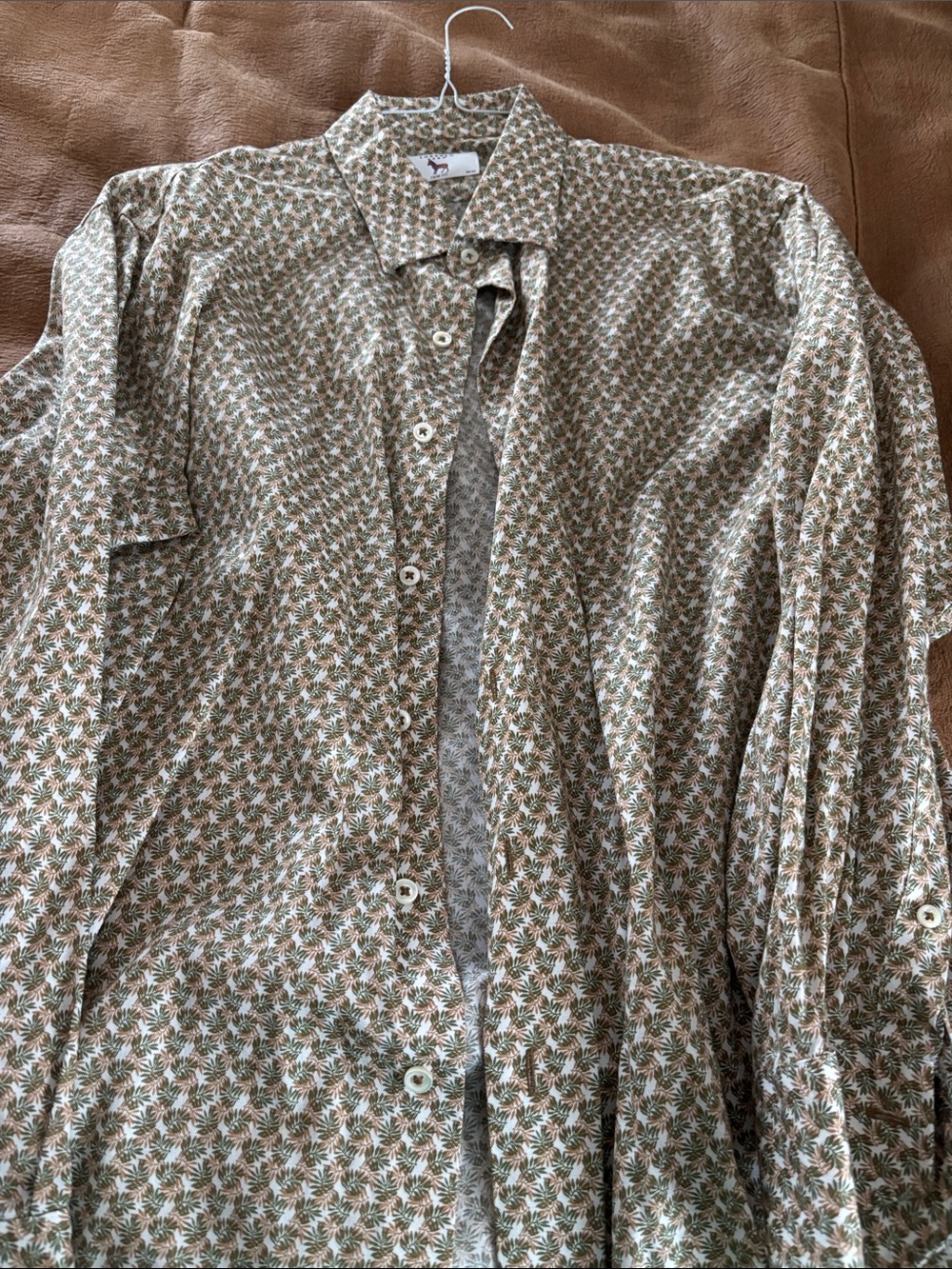 Lorenzo Uomo Olive Green and White Micro Floral Button-Down Shirt